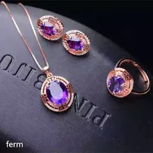 KJJEAXCMY Изысканный ювелирные изделия 925 чистого серебра, инкрустированные природный аметист дамы комплект ювелирных изделий кольца кулон серьги 3 комплекта