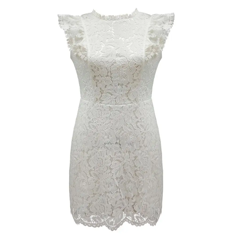 

UZZDSS Sundress Spring Summer Lace Dress Women Casual Sleeveless Slim Black White Lace Ruffles Dress robe femme ete 2019