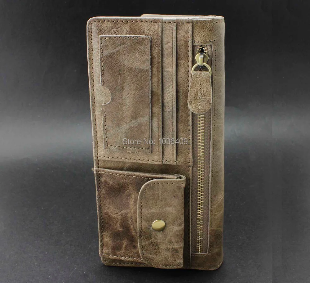 

Men's Genuine Leather Zipper Long Wallet Muti-function Purse WW21