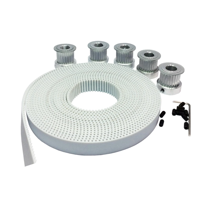  5meters White PU 3M Timing Belt Width 15mm + 5PCS 20 Teeth 3M Pulley Bore 5/6/6.35/8/12mm For HTD3M