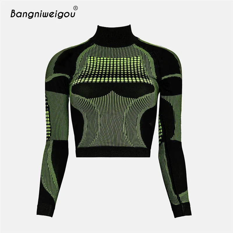 

Bangniweigou Digital Print Fitness Crop Top Long Sleeve Stretchy Graphic Tees Women Hype Streetwear 90s Sport Cycling T Shirt