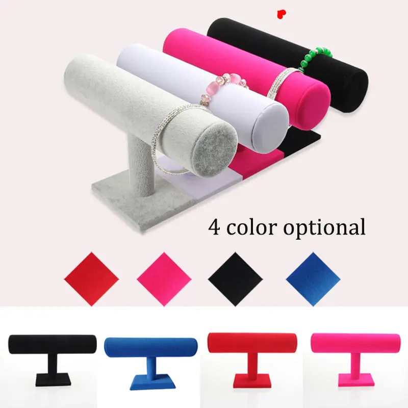 

Portable Solid Color Velvet Bracelet Bangle Necklace Chain Watch T-Bar Organizer Rack Jewelry Display Stand Holder