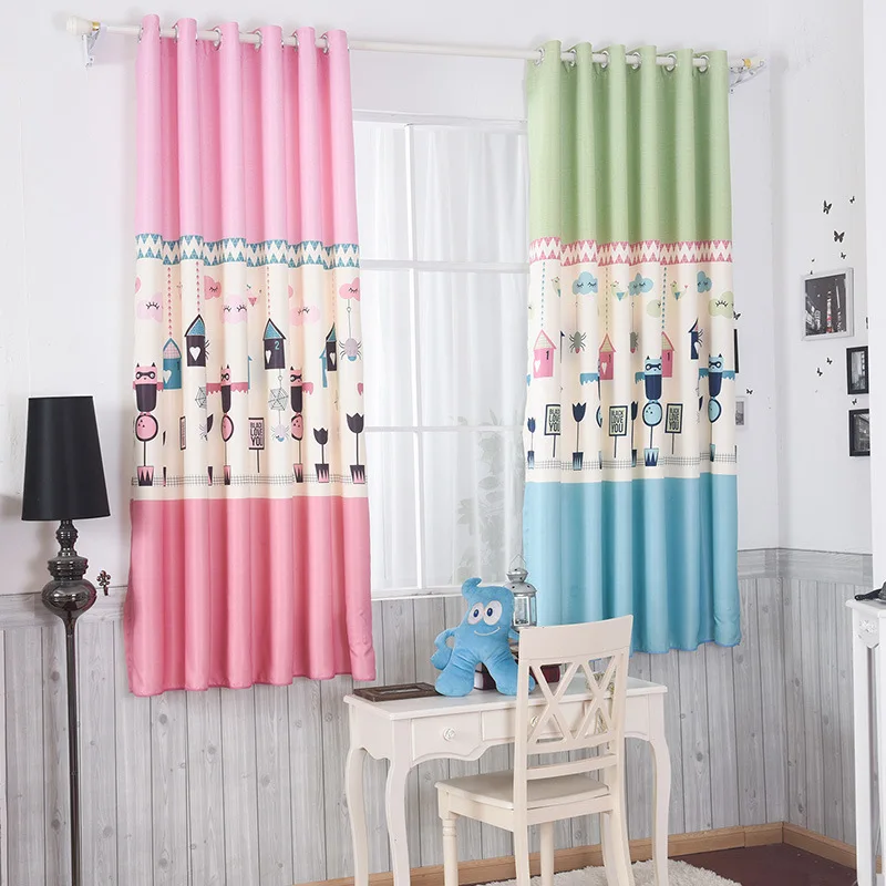 boys and girls bedroom curtains cartoon blue pink printing roller