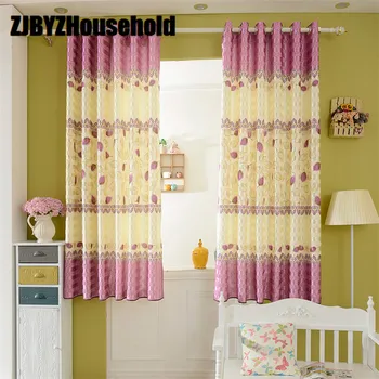 

Modern Fresh Pastoral Purple Curtains for Girl Bedroom Leaves Short Curtain 2.1 High Children Cartoon Curtain