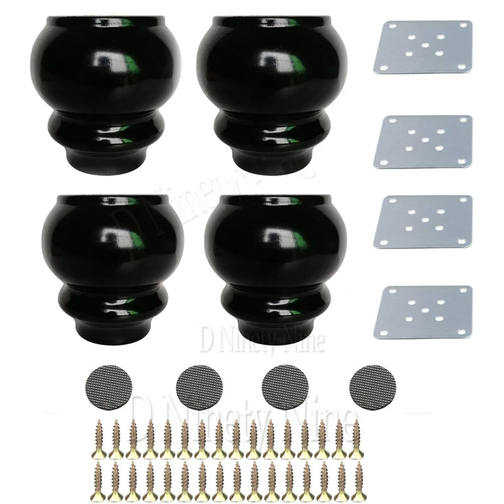 

8x6.5x3.7cm Black Wood Gourd-shaped Furniture Table Sofa Desk Legs Feet Pack of 4
