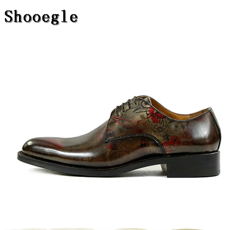 SHOOEGLE font b Men b font Vintage Style Bronze Printing Leather font b Shoes b font