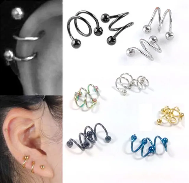 Punk Stainless Steel S Spiral Helix Ear Stud Lip Nose Ring Cartilage