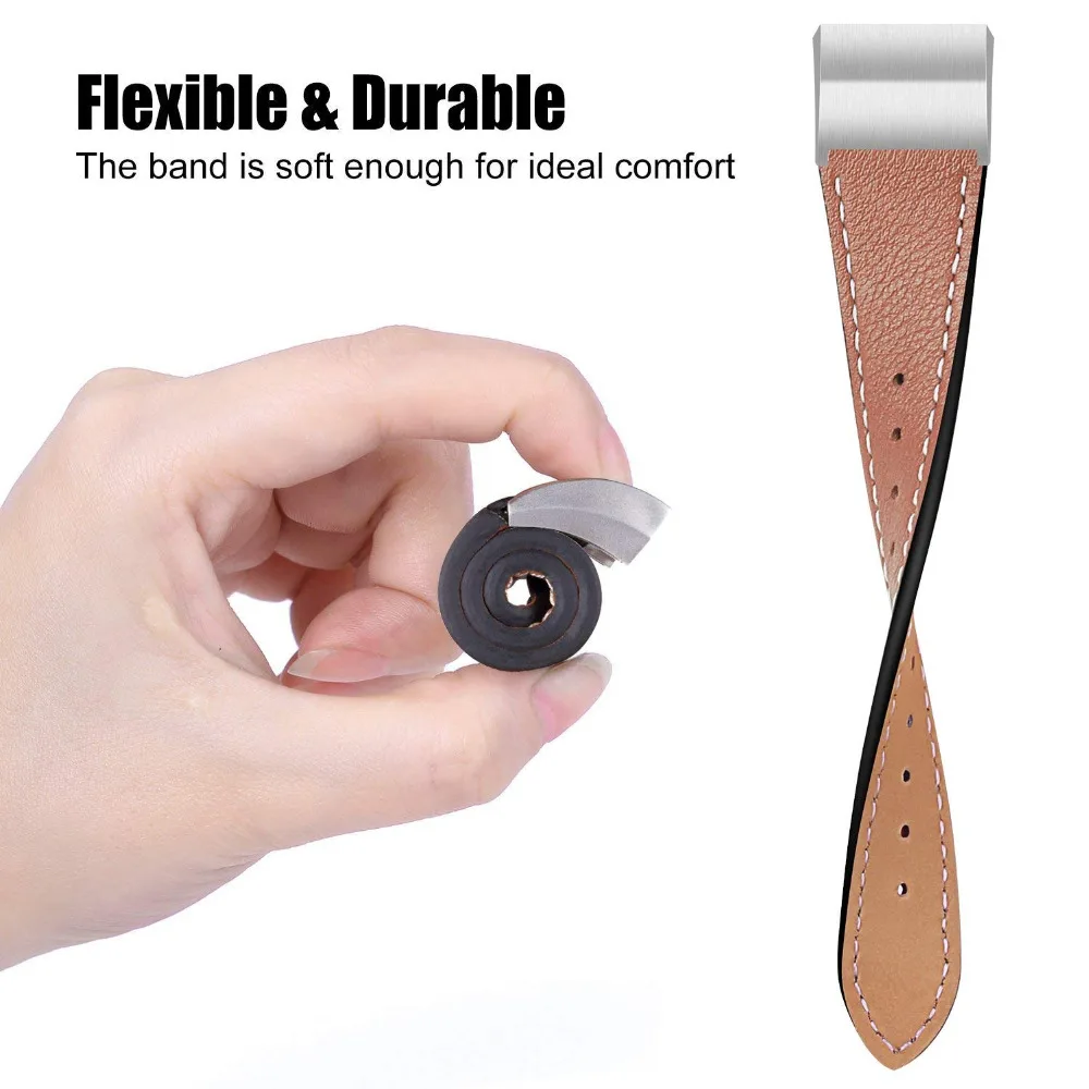 Genuine Leather Band for Fitbit Charge 2 Bands Classic Wristband Metal Connectors Fitness Strap Women Men Small Large (15)