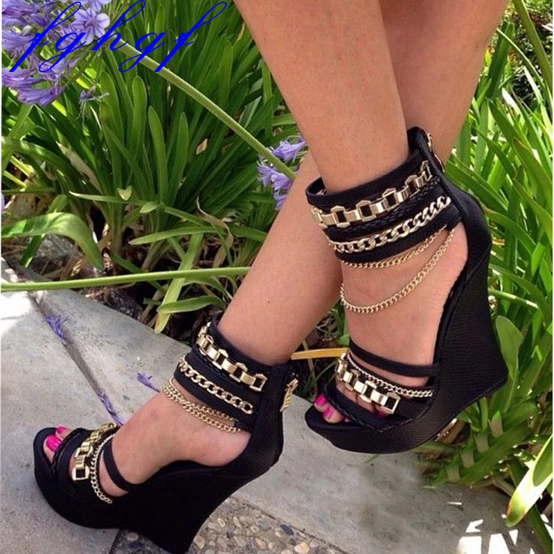 

Fghgf New Women's sandals, women's wedges and black pumps with multiple chains are fashionable and sexy for weddings and parties