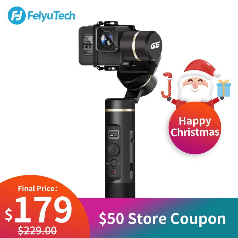 FeiyuTech G6 Splashproof Handheld Gimbal Feiyu Action Camera Wifi + Bluetooth OLED Screen Elevation Angle for Gopro Hero 6 5 RX0