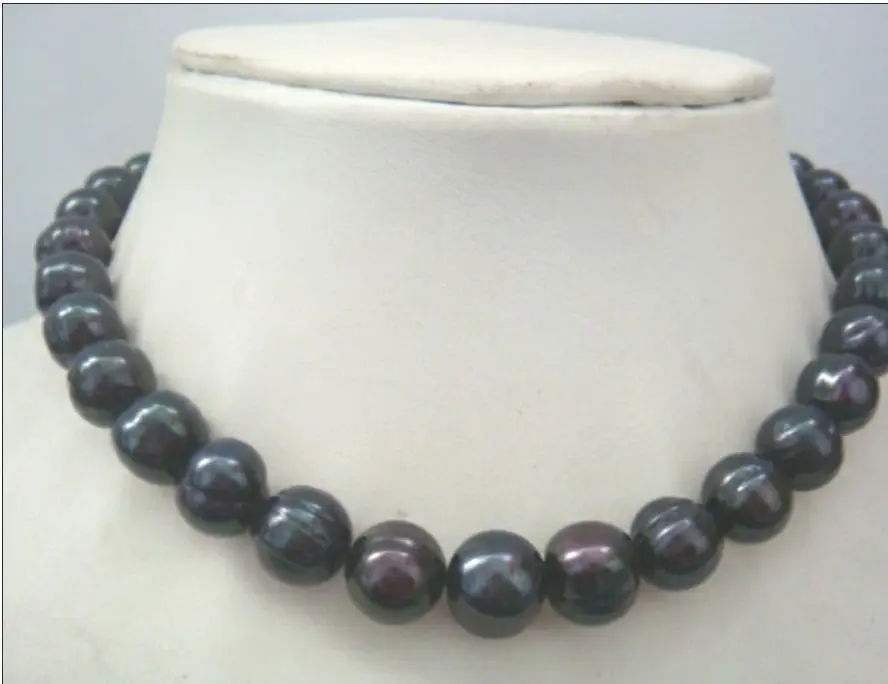 

10-11mm tahitian black green baroque pearl necklace 18inch 14