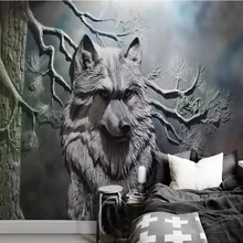 Пользовательские 3D Современные европейские тисненые обои с изображением леса волка, обои для гостиной, спальни, настенные украшения, настенная ткань, обои