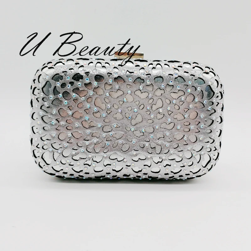 

U Beauty Square box hollow out suede clutch bag Hot fix rhinestone studs women day clutch fashion bags wedding bags ubec0009-cl