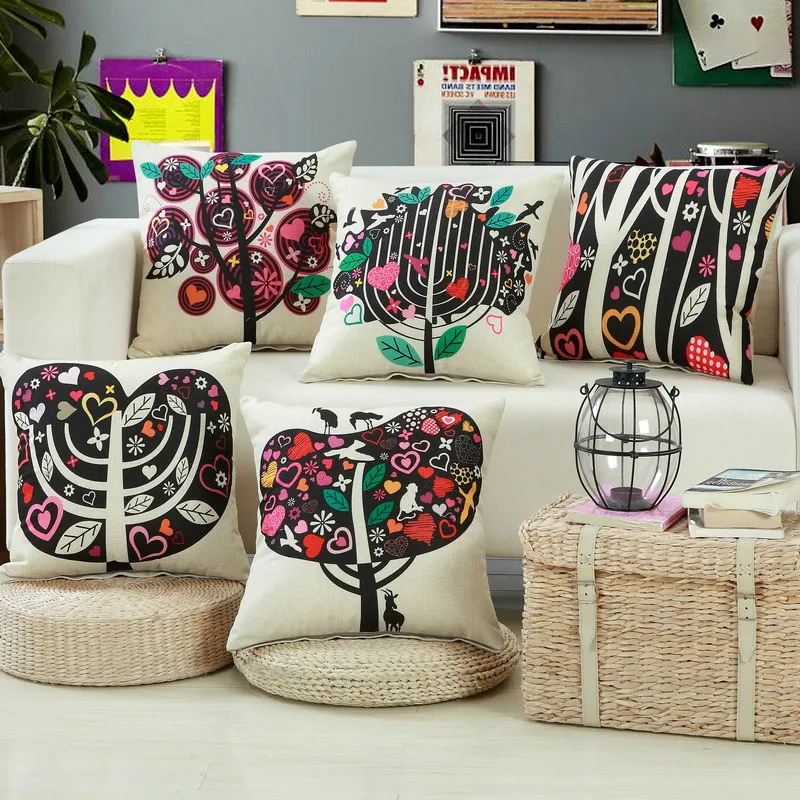 wholesale 5 colors abstract trees decorative cushion covers for sofa