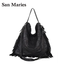 Хит, Модные Элегантные женские кожаные сумки, черные женские сумки-мессенджеры, брендовые дизайнерские сумки с кисточками, классические сумки-хобо