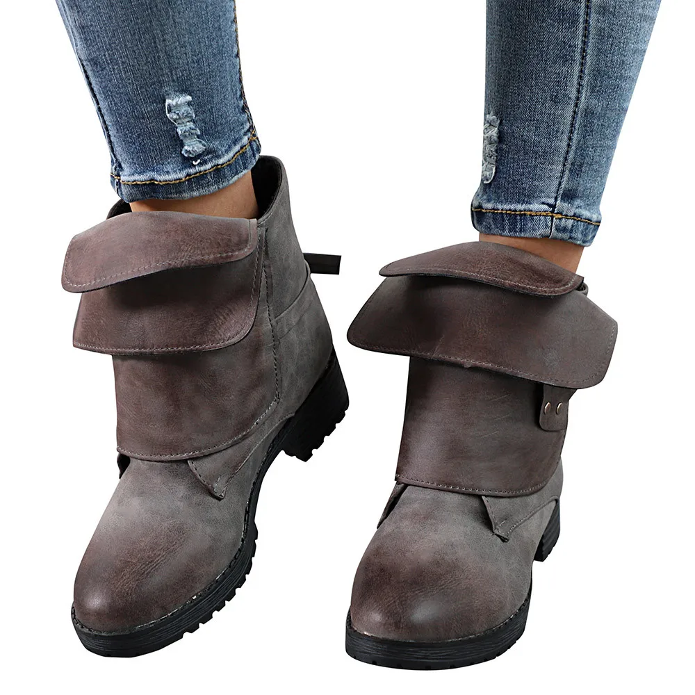 

Ankle Boots For Women Women Ankle Booties Brush-Off Leather Knight Lady Martin Boots Cowboy Shoes#Pop