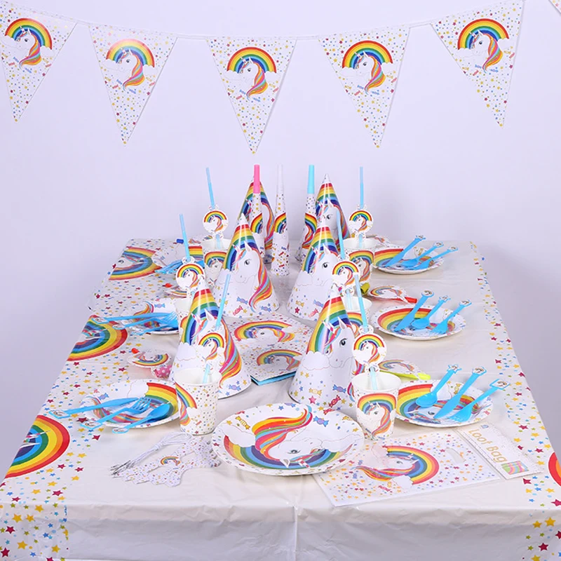 

6Pcs/set New Cartoon Unicorn Party Tableware Set Plate Napkins Horse Birthday Party Decoration Candy Box Baby Shower Supplies