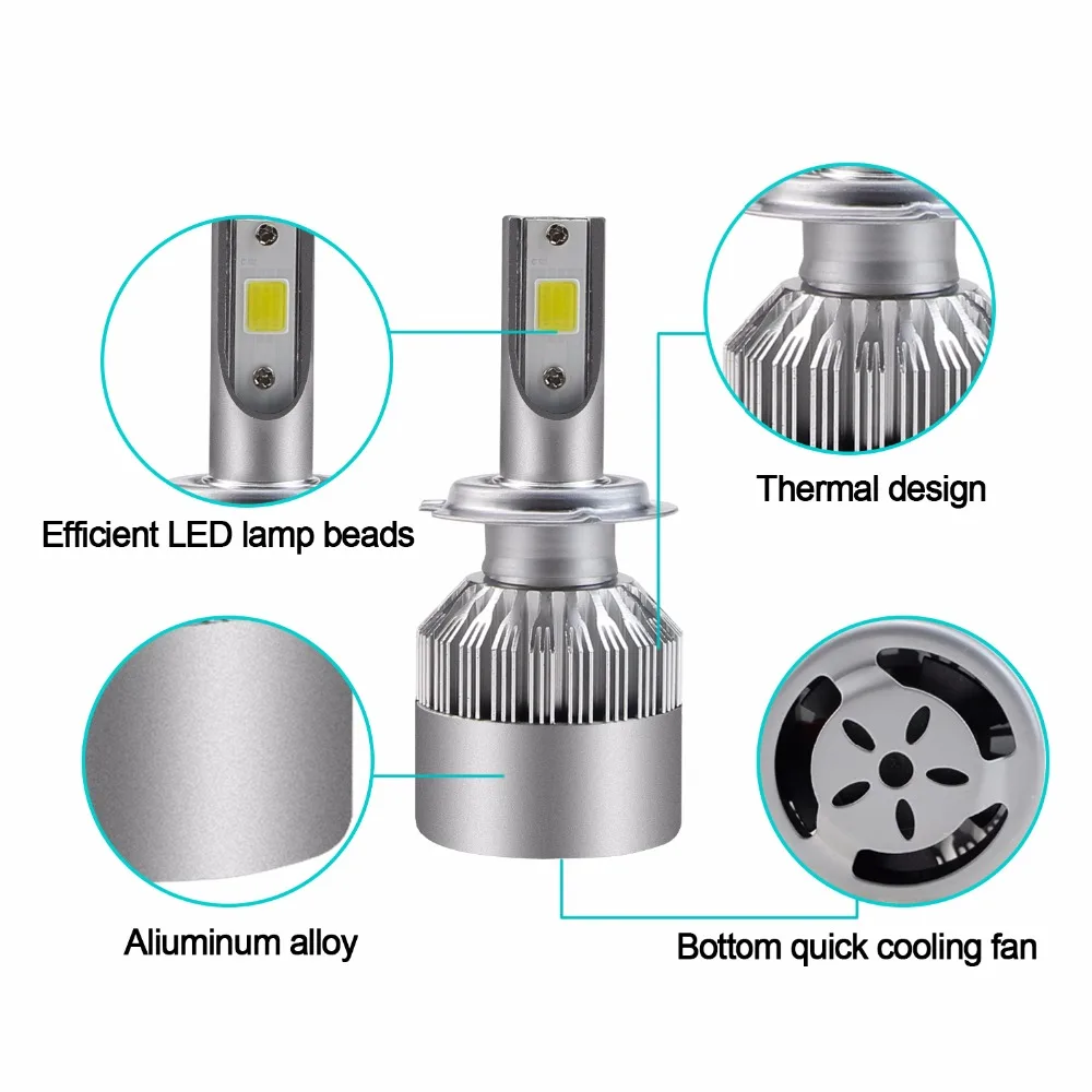 CARLITS 2 шт. H7 H4 светодиодный H1 H11 H8 H9 H3 9005 9006 HB2 HB3 автомобилей головной светильник лампа для автомобильной фары супер яркий светодиодный светильник 72W фары для 6000K