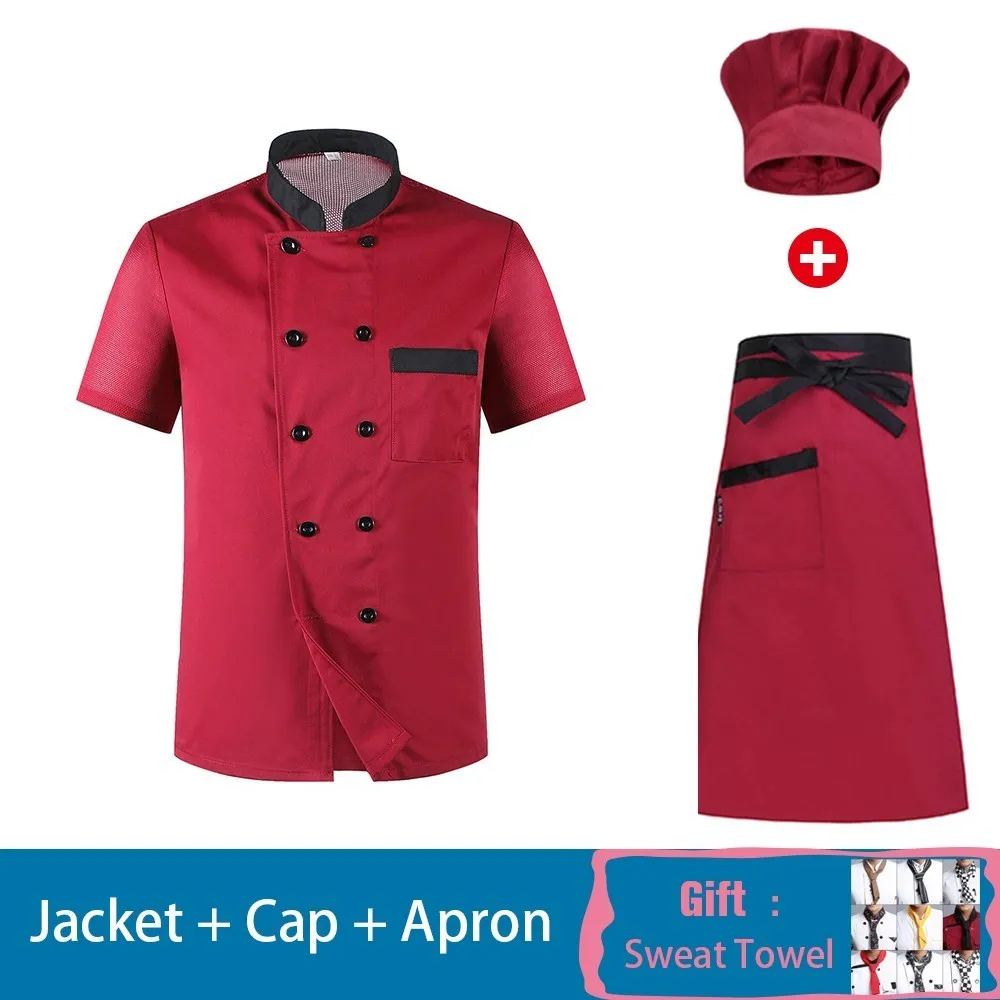 Red Set 1 Униформа шеф-повара, Koks Kleding, дышащая сетчатая рубашка унисекс для мужчин и женщин, на заказ, куртка для повара, ресторана - Цвет: Red Set 1