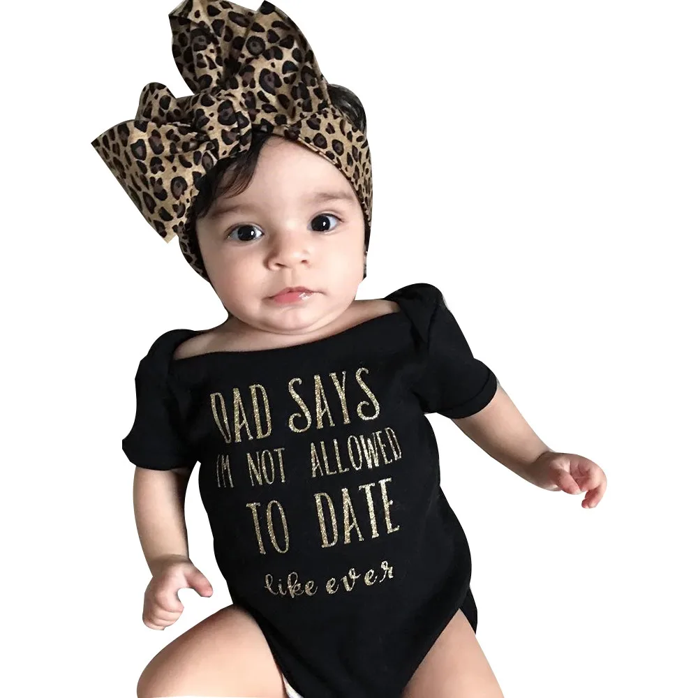 Fashion baby clothes Newborn Boy Girl Baby Letter Jumpsuit Romper Headband Outfits Clothes Set my heart belongs to daddy*22