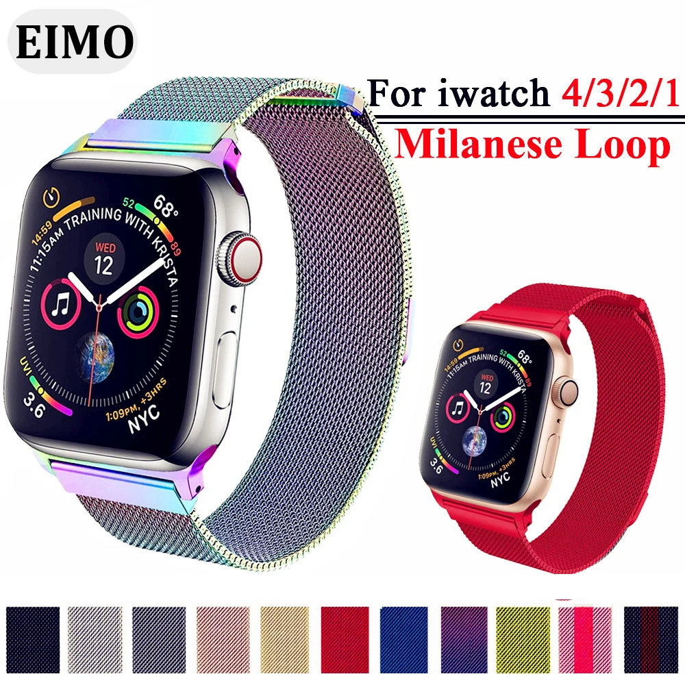 

EIMO Milanese Loop pulseira For Apple Watch band 4 3 Iwatch band 42mm 44mm 38mm 40mm Strap link Bracelet Watchband Accessories
