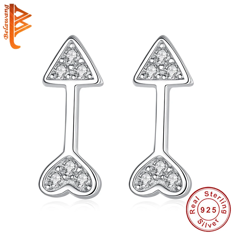 BELAWANG новые серьги-гвоздики из стерлингового серебра 925 пробы, хрустальные серьги в виде сердечка для женщин, модные серебряные ювелирные изделия, вечерние подарки