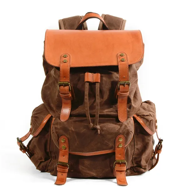 Холщовые кожаные рюкзаки для мужчин, водонепроницаемые Рюкзаки для путешествий, рюкзак для подростков, женский модный студенческий школьный рюкзак, большие - Цвет: Coffee
