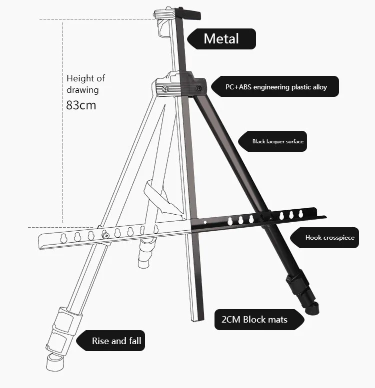 Железный мольберт складной легкий Регулируемый мольберт для рисования художественный складной мольберт 155 см металлический эскиз