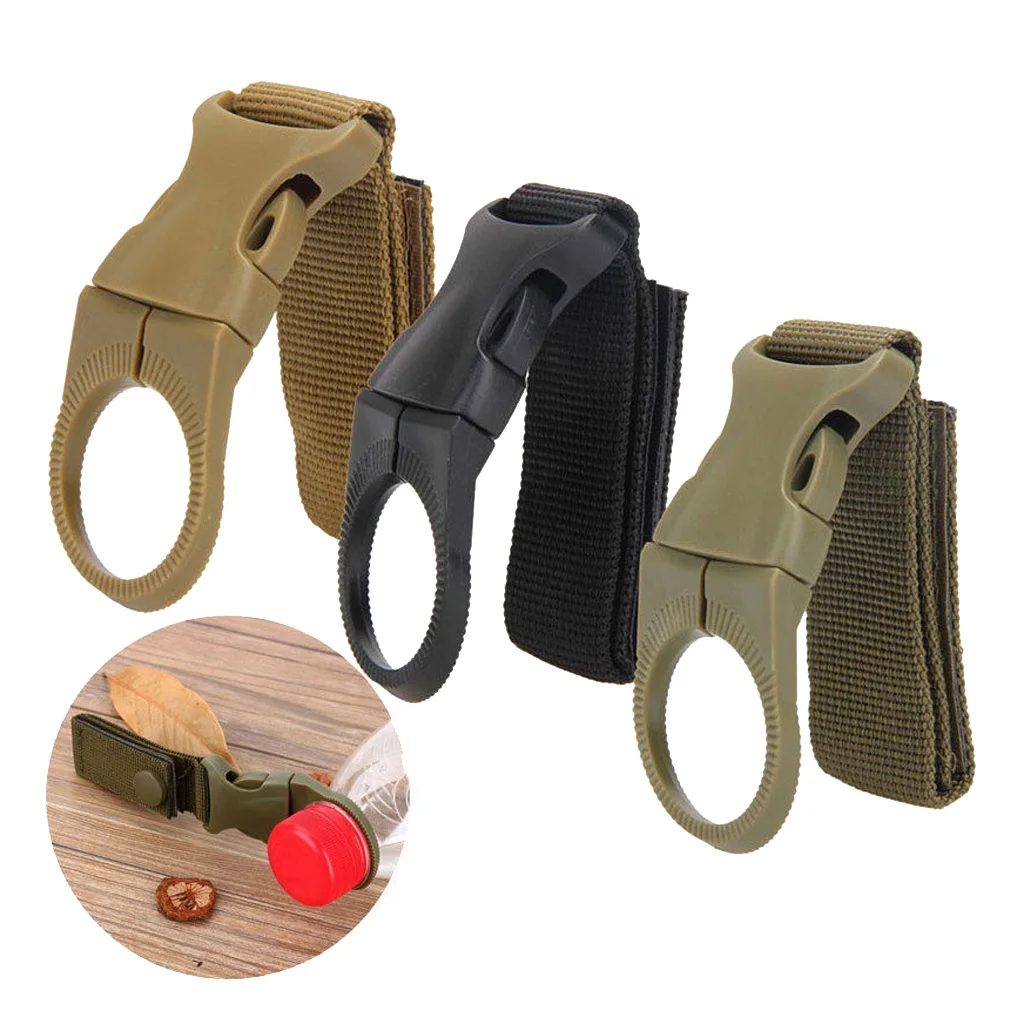 Outdoor Carabiner Nylon Key Hook Molle Webbing Strap Hanging System Belt Buckle Water Bottle Holder Choice of Color 