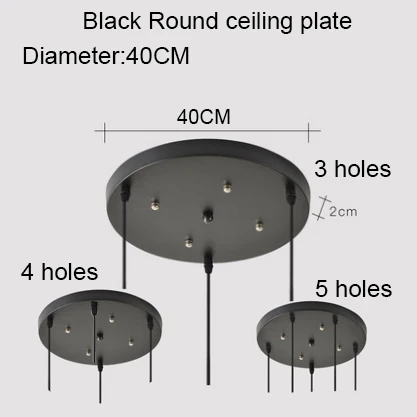 Потолочная пластина черный/белый Железный кулон Цоколи DIY 2/3/4/5 отверстий 25 см/30 см/40 см/50 см прямые/круглая потолочная панель округлая панель с базой - Цвет: 40cm Black Round