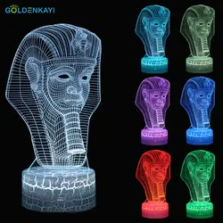 GOLDENKAYI 3D светодиодный настольная лампа Фараона ночные огни атмосферу визуальный свет прикроватной семь Цвета свет оригинальность ночника
