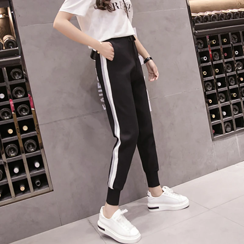 2018 осень джоггеры Для женщин Side Striped Штаны брюки Повседневное эластичной