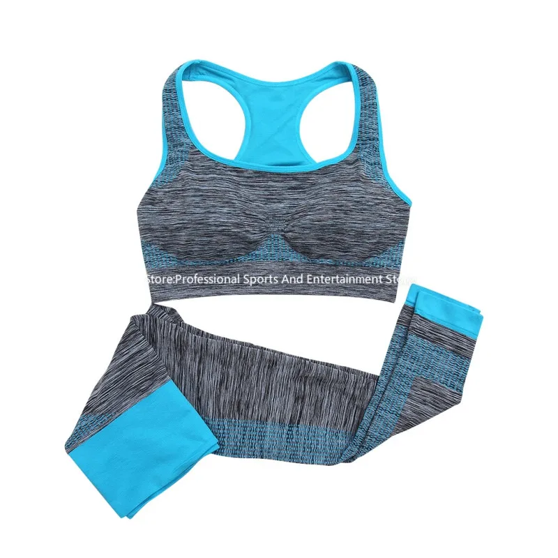 Новинка, комплекты для йоги, женская одежда для спортзала, хлопковый материал, дышащий спортивный бюстгальтер+ штаны, Женский комплект для йоги - Цвет: blue