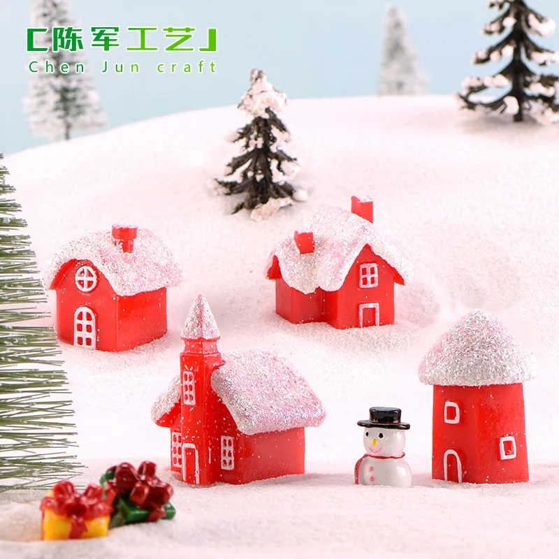 

ZOCDOU 1 Piece Mini Winter Christmas Gift Red House Villas Home Ornament Small Statue Little Figurine Crafts Cute Decoration