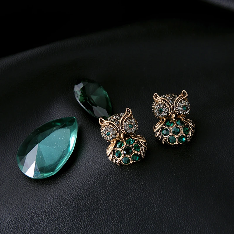 Милые серьги-гвоздики для женщин, модные серьги в виде совы и животных, ювелирные изделия в виде животных для женщин, ретро зеленые детские серьги