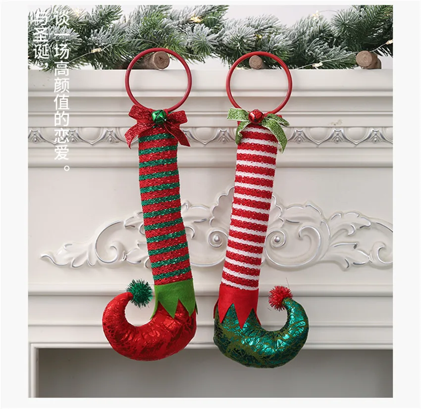 Милый красный и зеленый длинноногий эльф сапоги кулон рождественские куклы подарок украшение ноги эльфа Рождественская елка украшение для дома