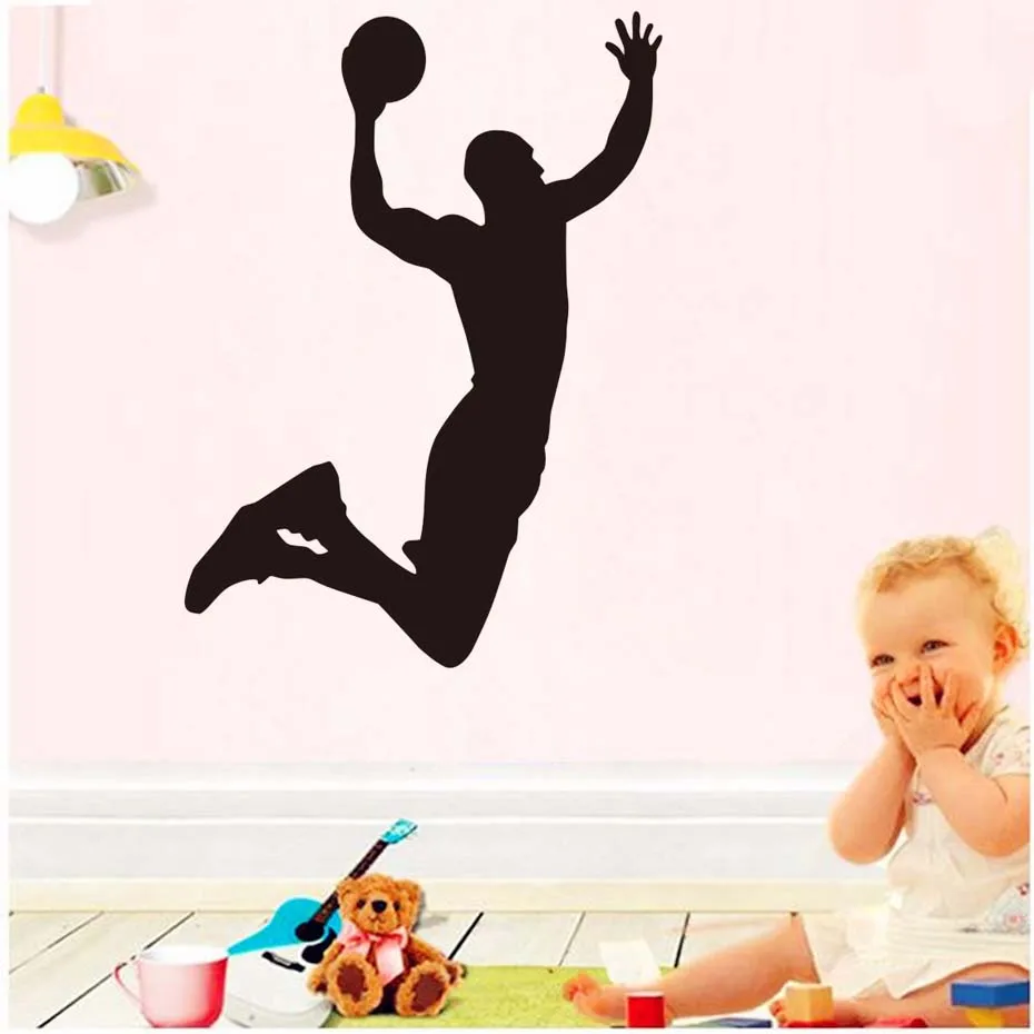 Popular Sports Wall Stickers Basketball Art Vinyl Self Adhesive Wallpaper Decor Living Room Bedroom Decals Murals | Дом и сад