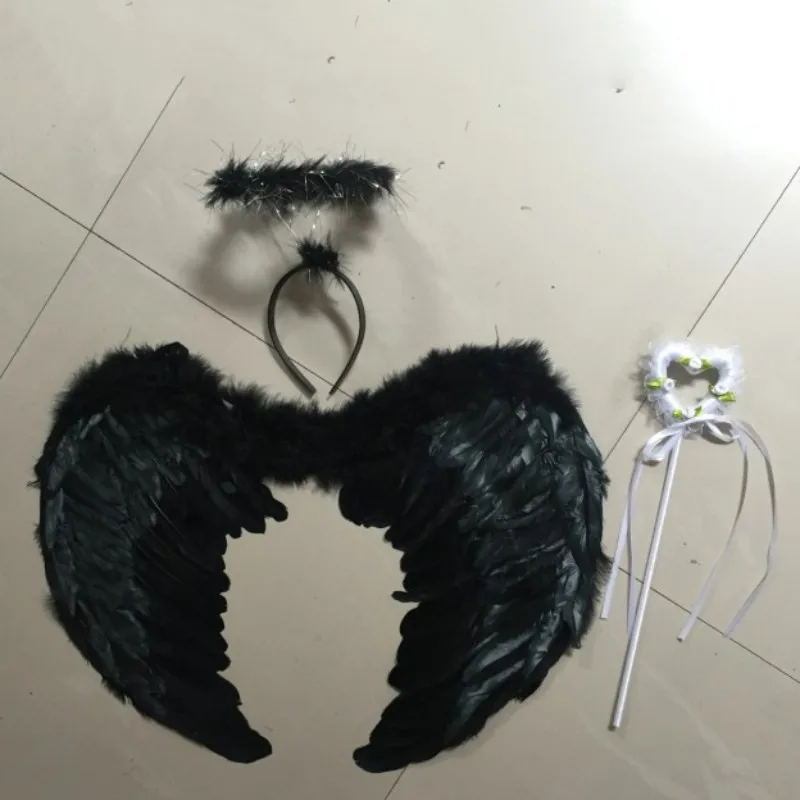 Вечерние украшения, перья, ангельские крылья феи, палочка, комплект из 3 предметов, нарядное платье на Хэллоуин, костюмы для праздничных мероприятий, декорации