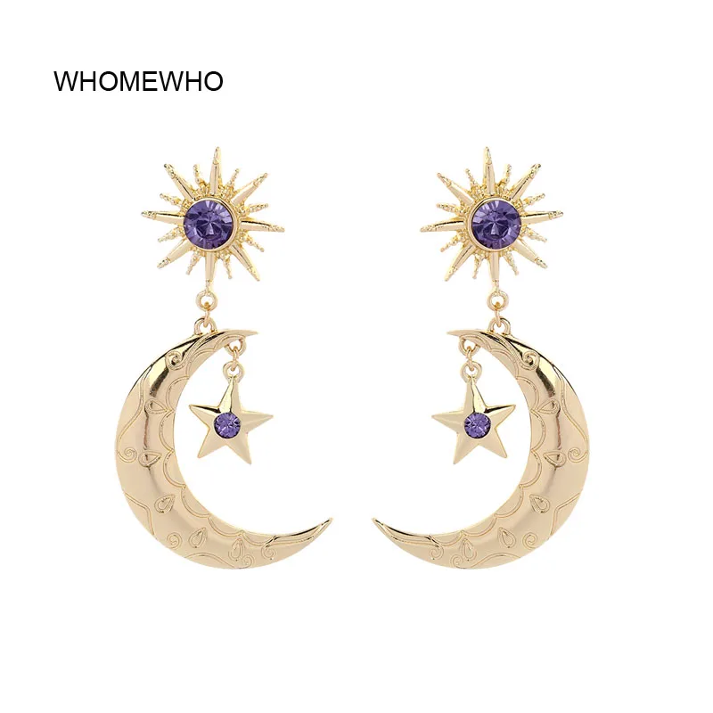 

Gold Cresent Moon Stars Blue Stones Sunflower Earrings Fashion Korean Chic Women Party Bridal Jewelry Ear Wedding Accessories