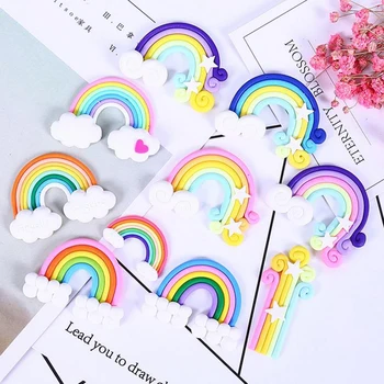 

10 Pcs Clay Handmade DIY Rainbow Star Cake Topper Birthday Party Decorations Kid Birthday Party Wedding Gifts for Guests