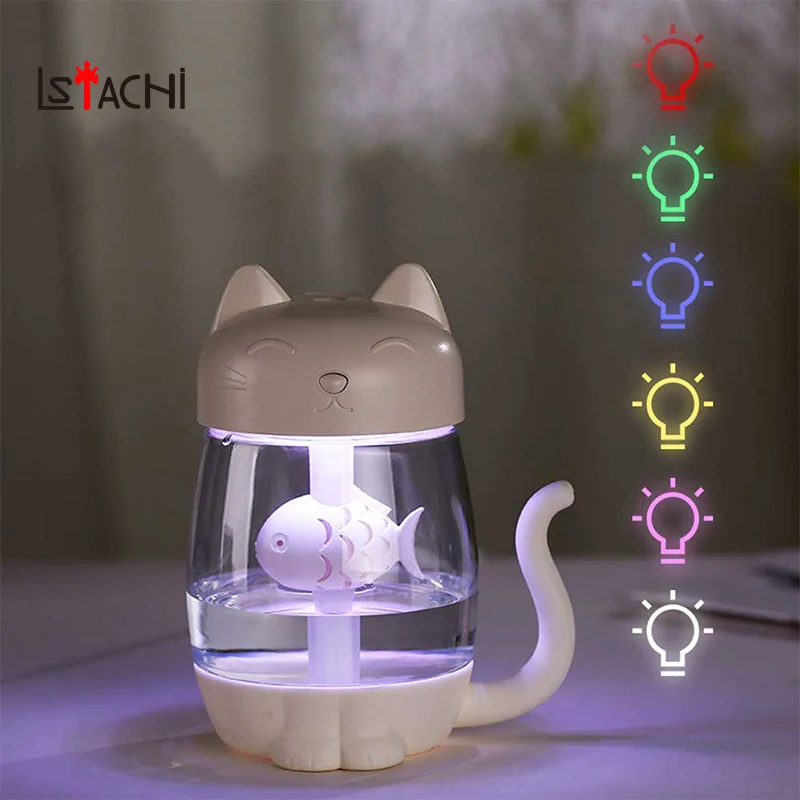 

LSTACHi 3 in 1 350ML USB Cat Air Humidifier Ultrasonic Cool-Mist Adorable Mini Humidifier With LED Light Mini USB Fan