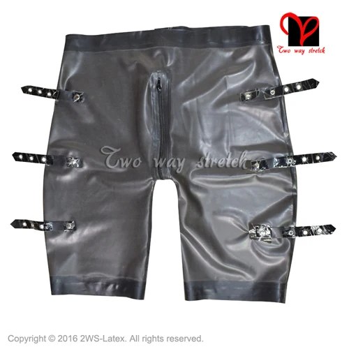 Простые сексуальные латексные длинные ноги боксерские шорты с поясами две стороны прозрачные резиновые бермуды низ KZ-114 - Цвет: trans black w black