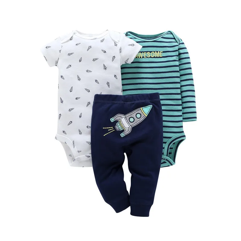 Комплект из 3 предметов, комбинизон для маленьких мальчиков комплект одежды для маленьких мальчиков, футболка с динозавром+ штаны, костюм из 3 предметов для новорожденных, одежда для малышей - Цвет: Rocket