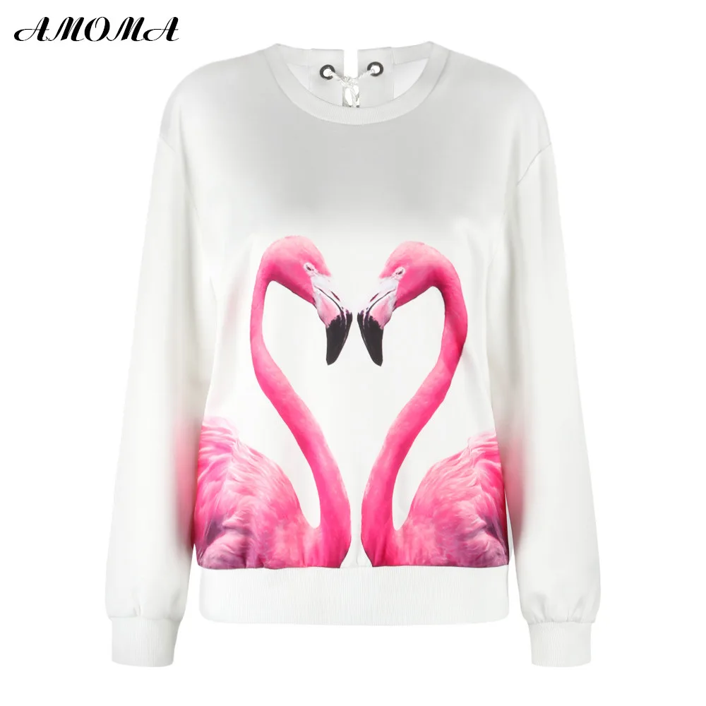 

AMOMA Round Neck Pullover 3D Printing Rope Sweatshirt Flamingo