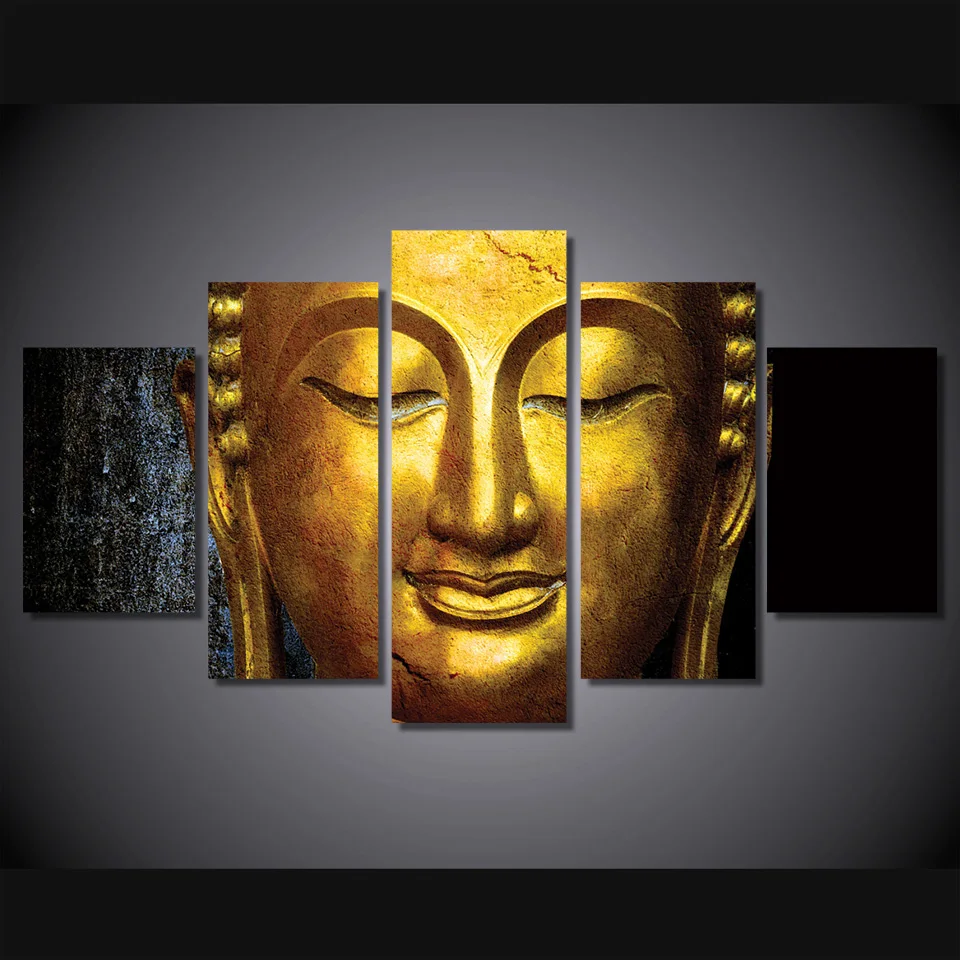 Golden Buddha Image Canvas Painting Living Room Decoration Modern Wall Oil Paintong Home