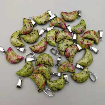 

Fashion natural epidote stone pendants charms moon pendant for jewelry making Wholesale 50pcs/lot Free shipping