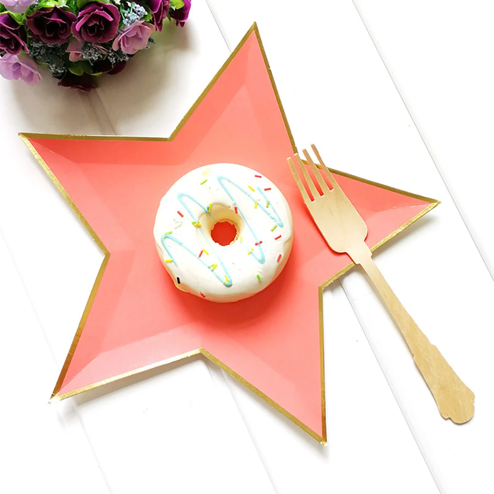

8-Color Mixed Packing Disposable Paper Plates Gold Blocking Five-Pointed Star Disposable Plates for Xmas Festival Party Dinner