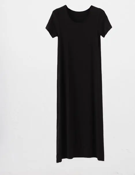 Suvance повседневное летнее 3 однотонное платье с круглым вырезом и коротким рукавом, размер M-xl, женское тонкое платье А-силуэта, Jl-zq0052 - Цвет: long black