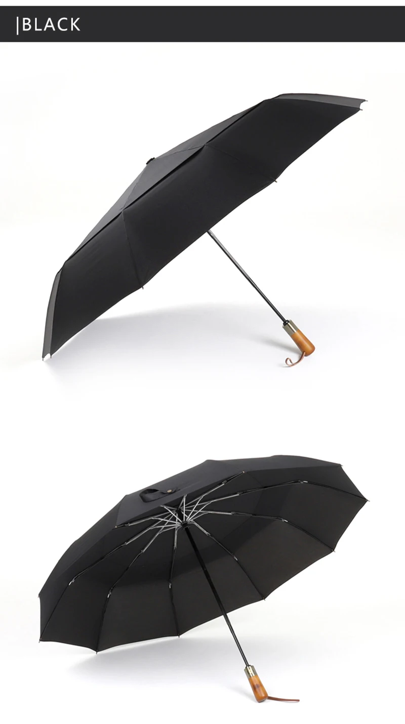 Tiohoh современный минимализм полностью автоматическая 10 К к сильный зонт от ветра и солнца бизнес для мужчин деревянная ручка Складной Зонты
