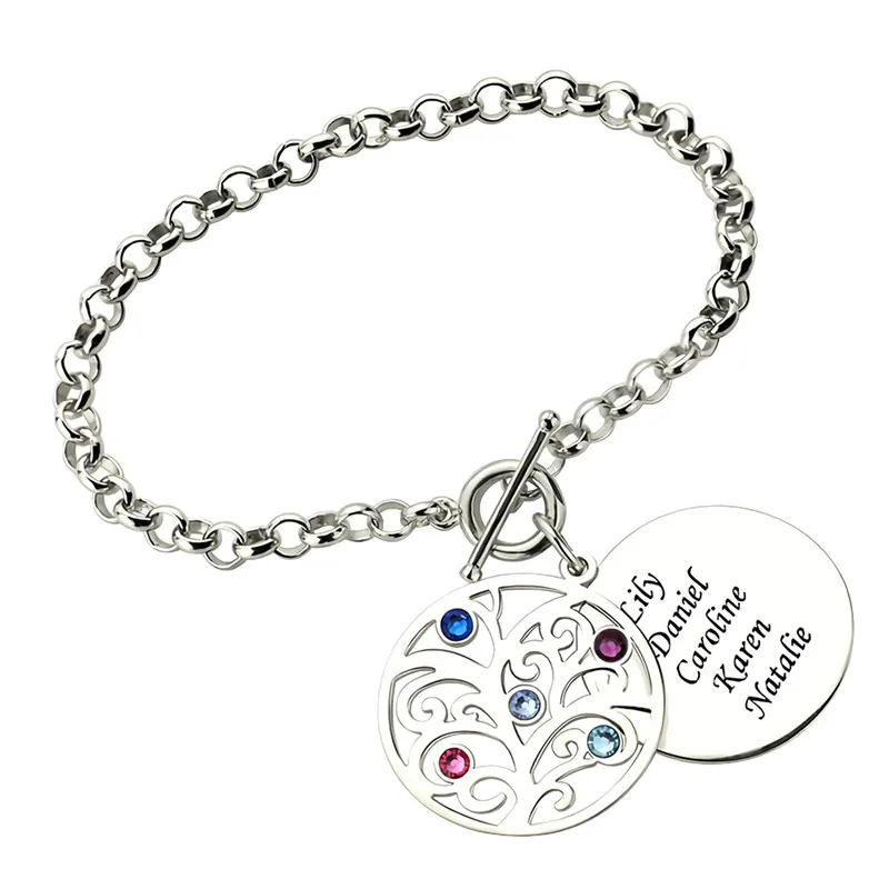 

Personalized 925 Sterling Silver Family Bracelets lifeTree Birthstone Bracelets customized Engrave Name Women Jewelry gift#ss50